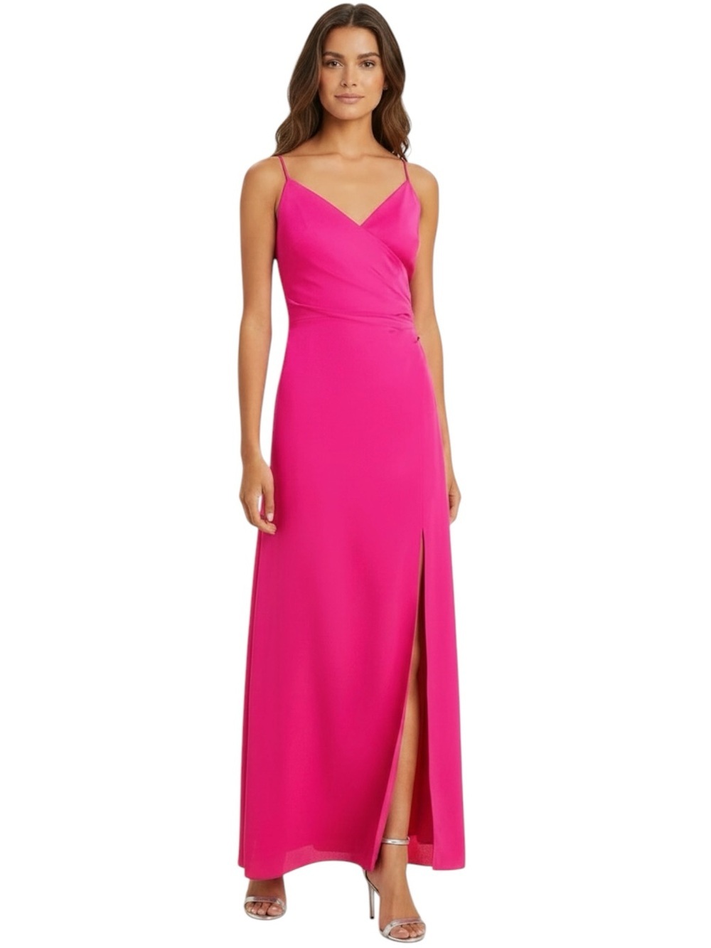 NWT AQUA Faux Wrap Spaghetti Strap V-Neck Tie Back Split Hem Lined Dress… - Picture 2 of 6